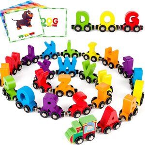 Magnetic Wooden Alphabet Train Sets | ABC Letter Learning Toy Trains with 42 PCS